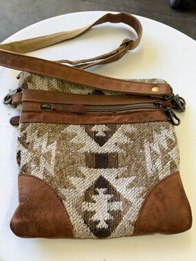 Myra Bag Brown and Cream Woven Aztec Crossbody